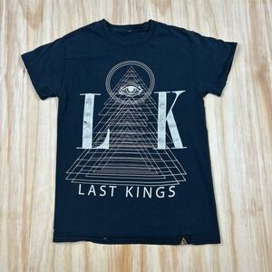 Last Kings Black Graphic T-Shirt Size Small Illuminati Distressed Worn